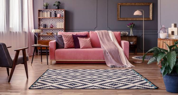 geometric rug and bookcase