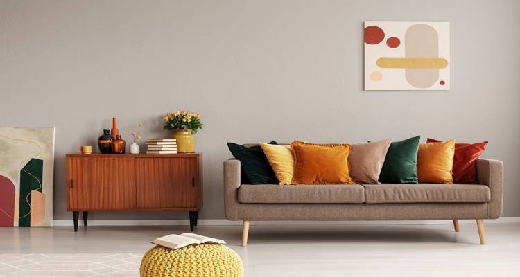 sofa multi coloured cushions