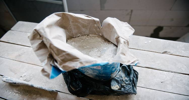 bag of plaster on slabs
