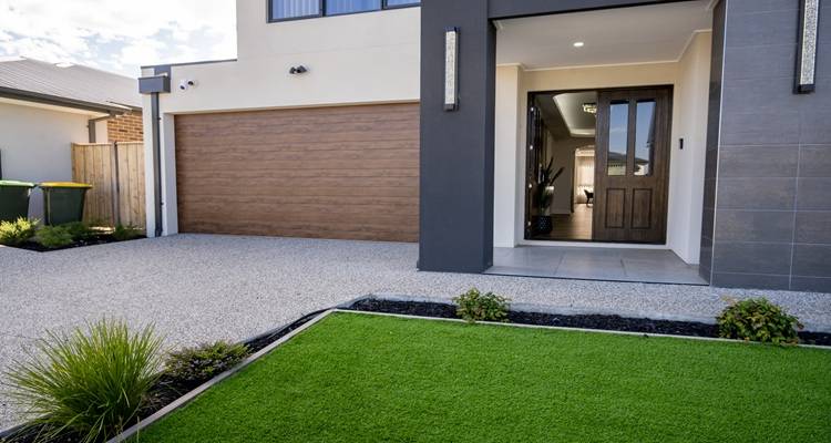 grey modern house front garden