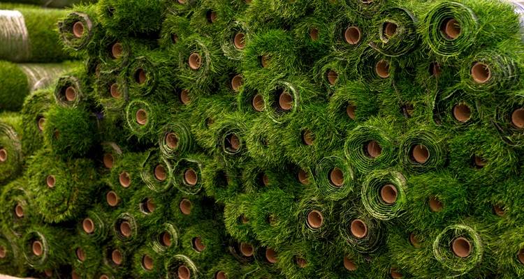 many rolls of fake grass