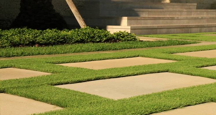 slabs and artificial grass