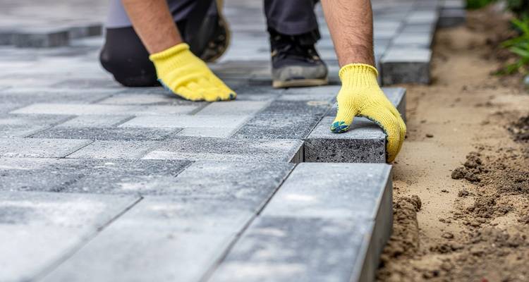 grey brick driveway being laid