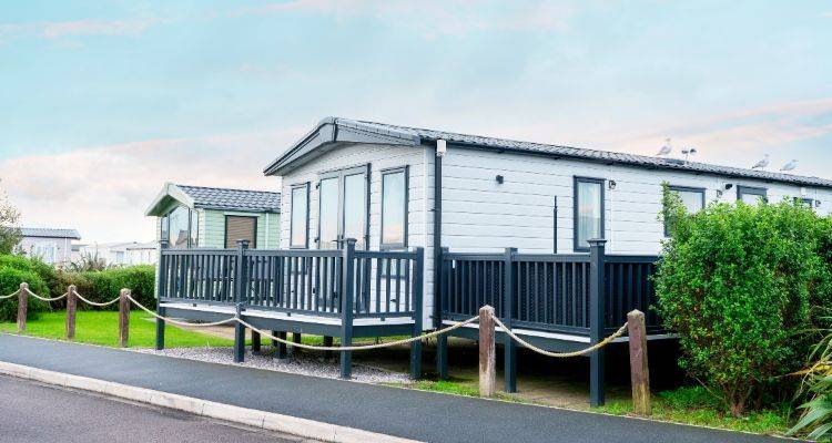 uPVC decking around a static caravan