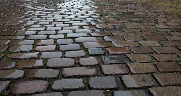 wet cobblestones