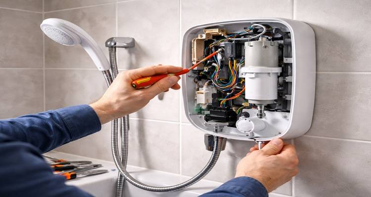 hands repairing shower