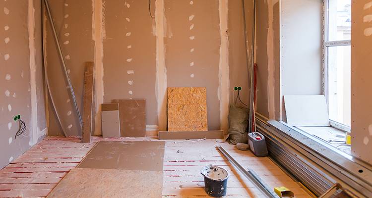 interior of garage being converted