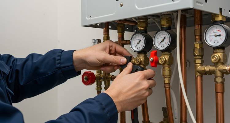 hand on gas boiler pipes