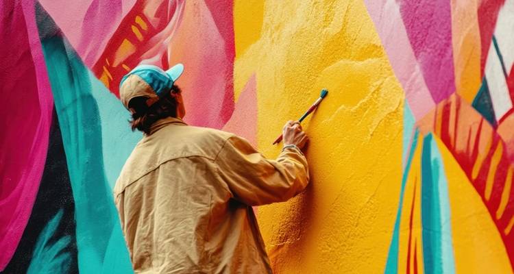 man painting mural