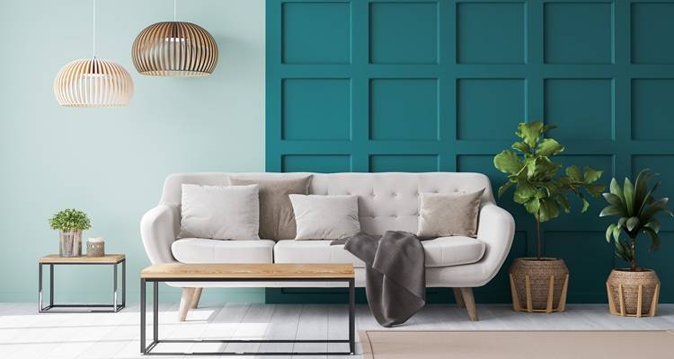 living room teal wall panel