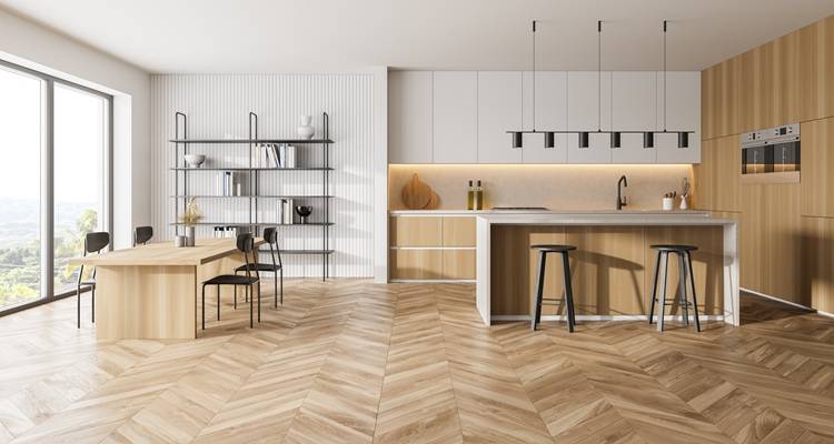 Light herringbone kitchen floor