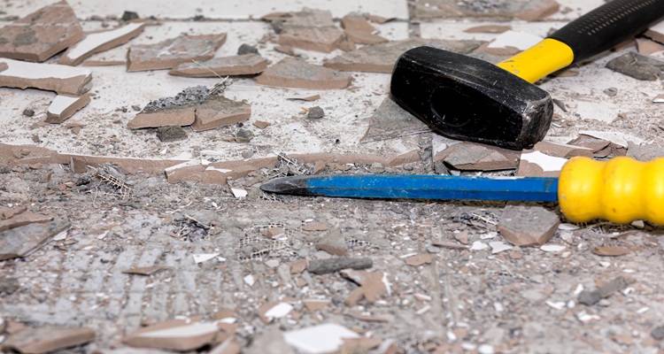 Floor tiles being removed