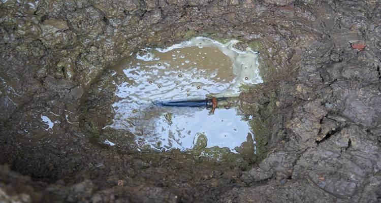 water leak hole filled with water