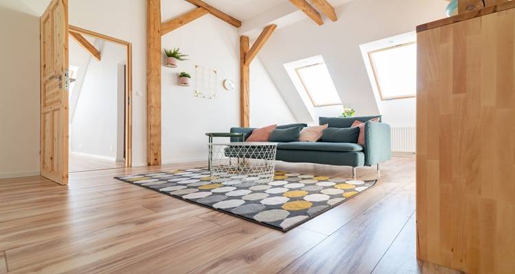 interior of loft wooden columns
