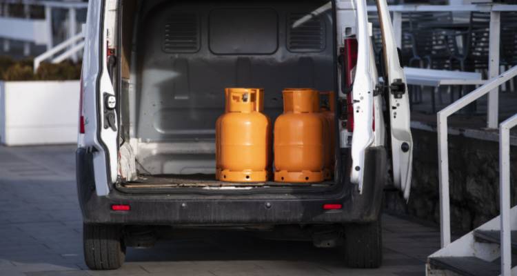 LPG gas bottles in van