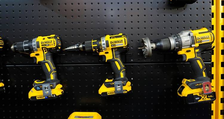 Dewalt tools on pegboard