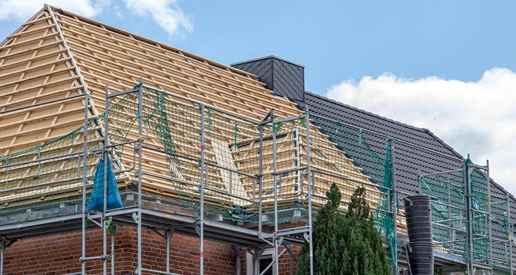 roof replacement job which has been partially completed