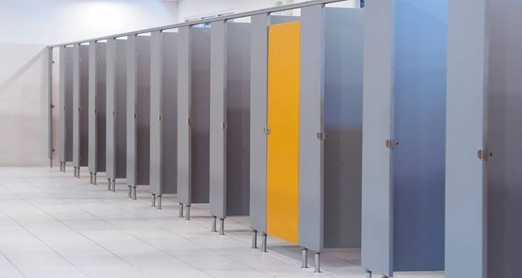 toilet cubicles orange door