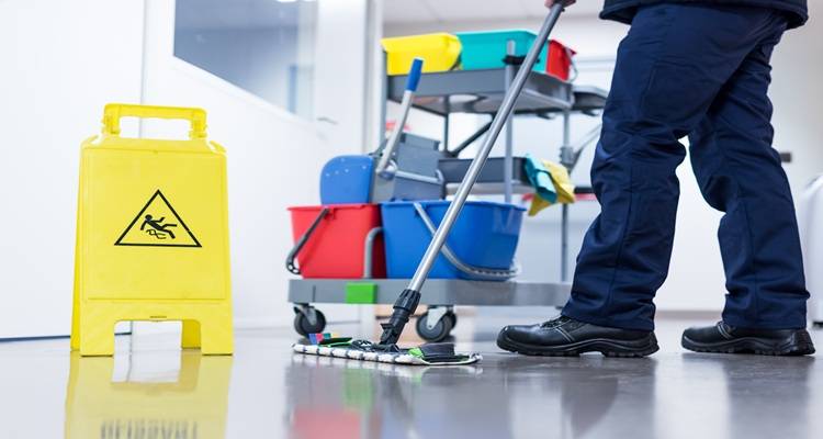 cleaning trolley wet floor sign