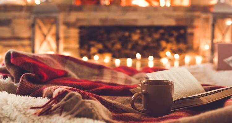 blankets and fireplace