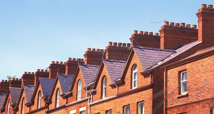 red brick houses with chimney