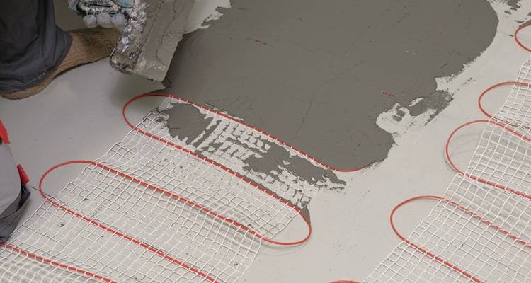 electric underfloor heating screed on top