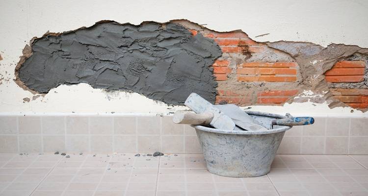 plaster repair bucket tools tiled floor