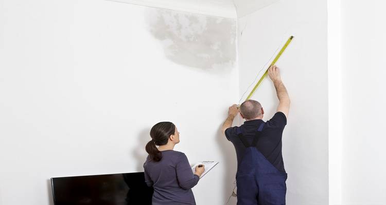 people measuring cracked wall